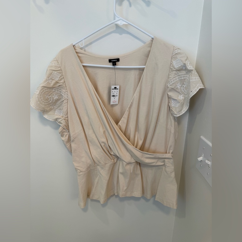 Express Elegant Cream Wrap Peplum Top NWT